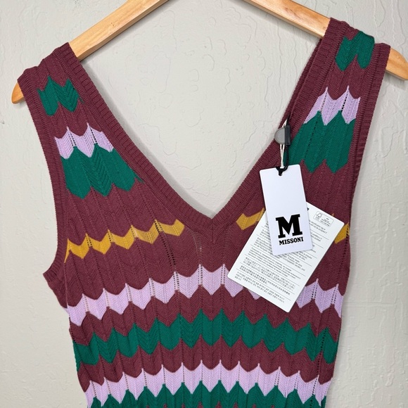 NWT M MISSONI Wide Leg Knit Jumpsuit Long Overalls Zig Zag Pattern V-Neck XS - Picture 7 of 16